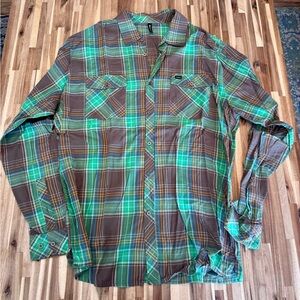 Men's RVCA Green and Brown Plaid Shirt